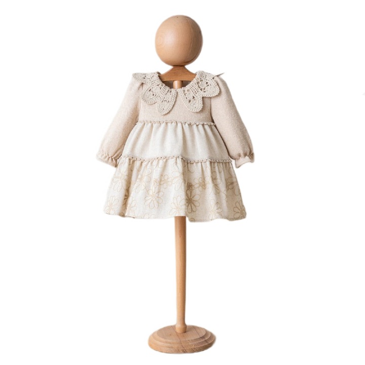 Рокля с дълъг ръкав за момиче Mini Junior RCH-4153, Бежова 114495