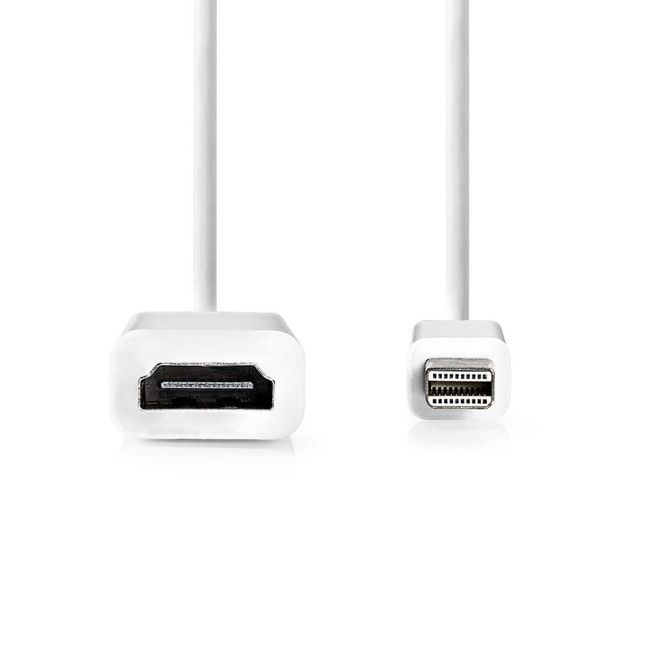 Mini DisplayPort кабел, DisplayPort 1.2, Mini DisplayPort мъжки / HDMI женски, 21.6 Gbps, никелиран, 0.20 m, кръгъл, PVC, бял, в кутия