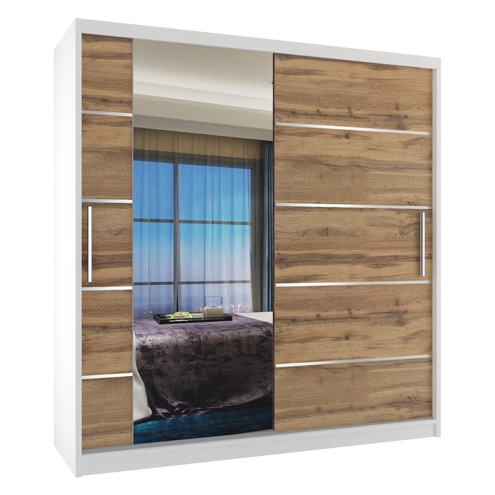 Dulap Verona MBP glisant cu oglinda SERTARE 158 cm Stejar Alb Wotan