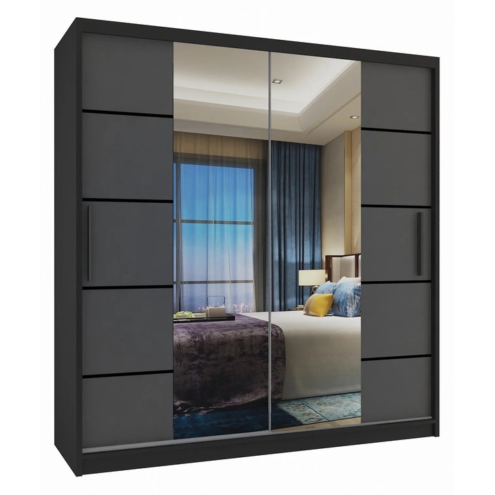 Dulap Verona ME glisant cu oglinda SERTARARE 158 cm Negru Gri