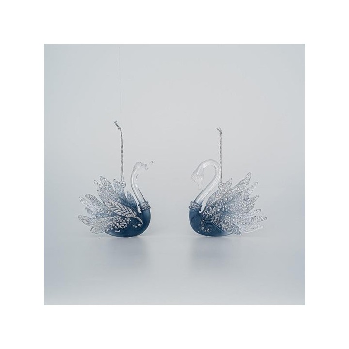 Set 2 ornamente brad Blue Swan 9 cm x 10 cm