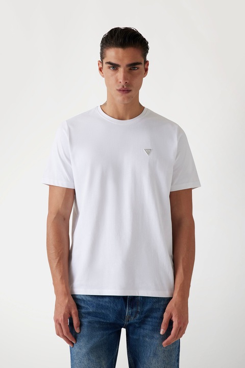 GUESS, Kerek nyakú pamutpóló, Fehér