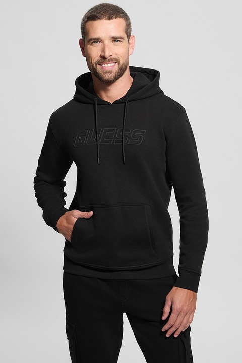 GUESS, Hanorac cu buzunar kangaroo, pentru fitness, Negru