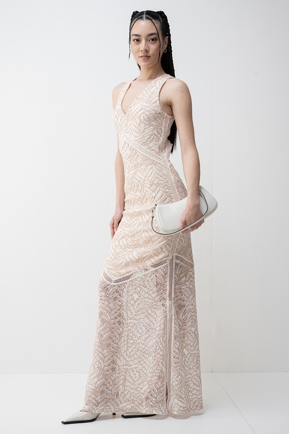 Guess, Rochie maxi cu decupaj pe partea din spate, Maro deschis, Crem, S