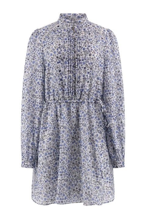 GUESS, Rochie cu model si maneci lungi, Albastru lavanda/Negru stins/Transparent