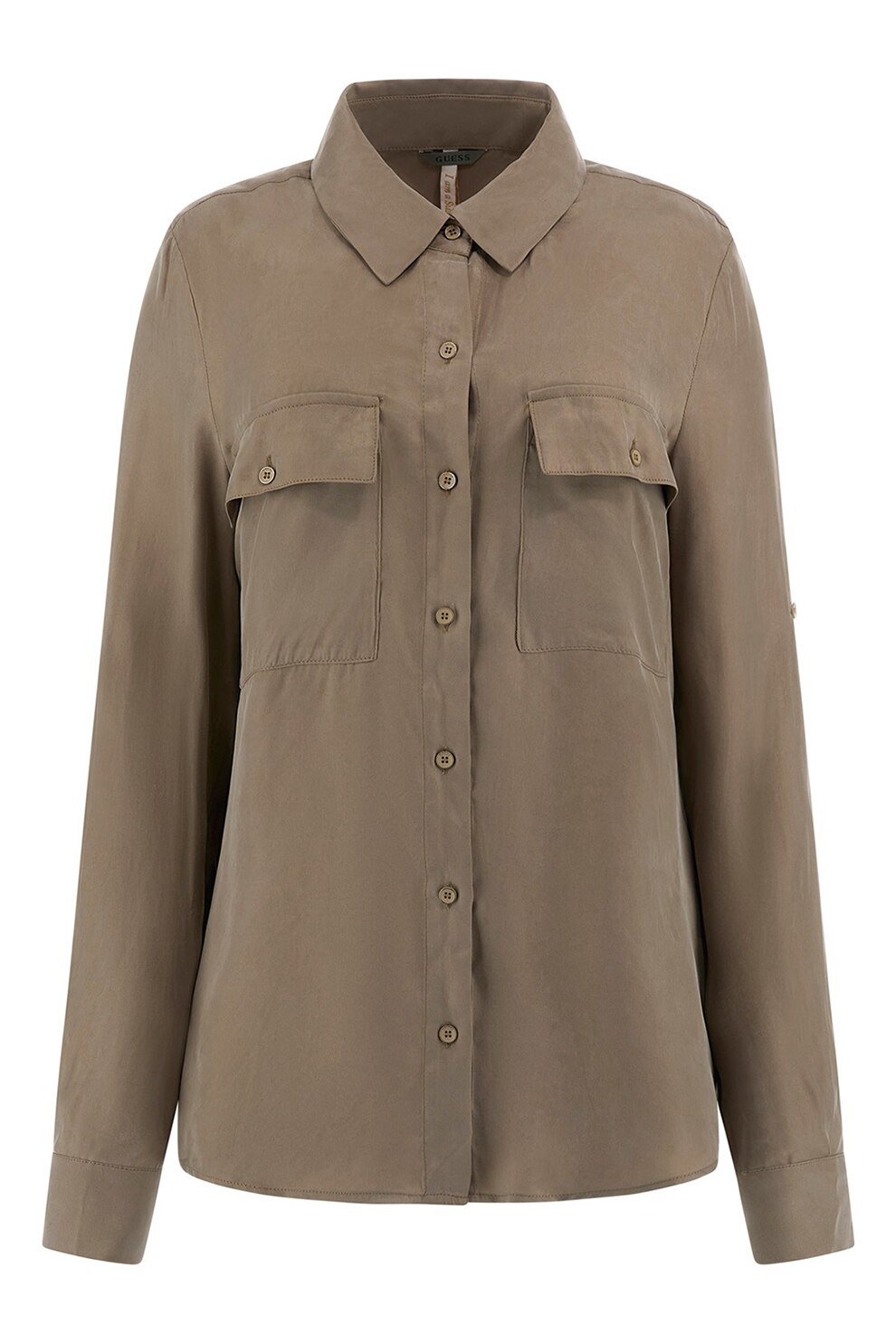 Guess, Camasa din amestec de lyocell cu buzunare pe piept, Maro taupe, S
