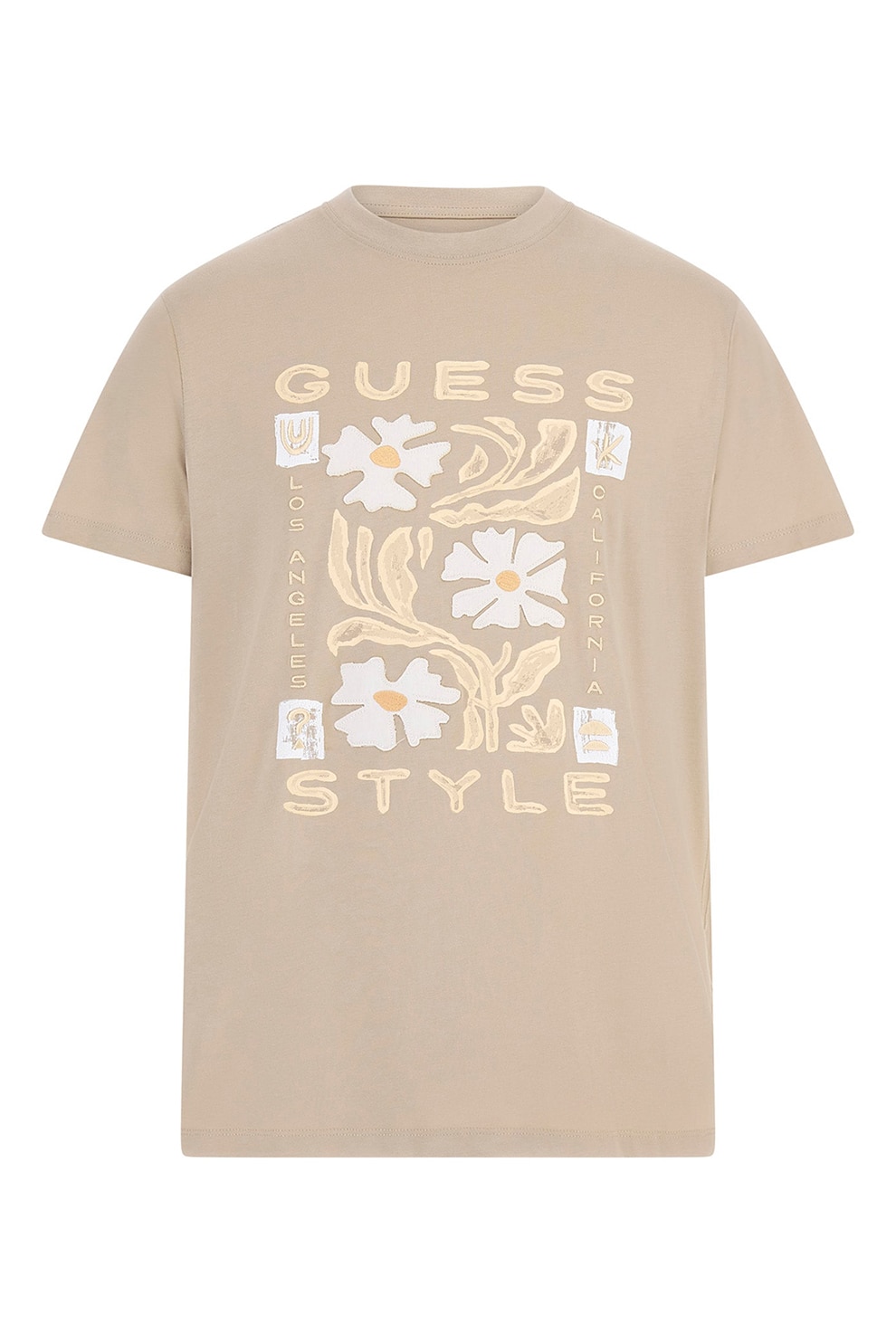 Guess, Tricou cu logo, Alb, Portocaliu pal, Maro nisip, M