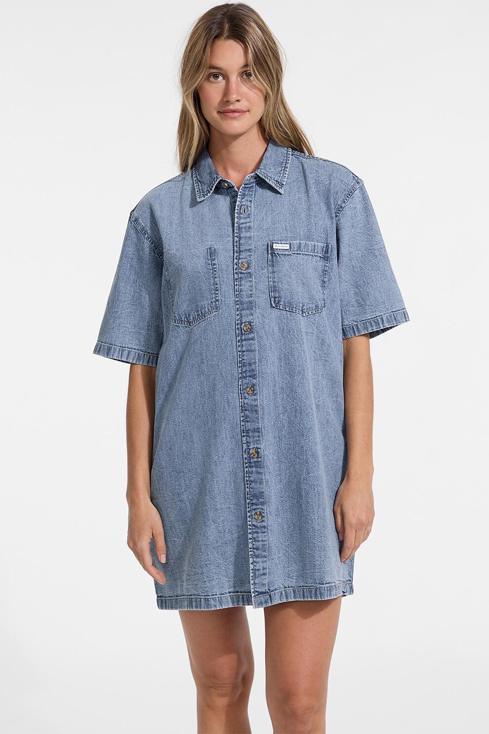 GUESS JEANS, Rochie scurta din denim, Albastru prafuit, S
