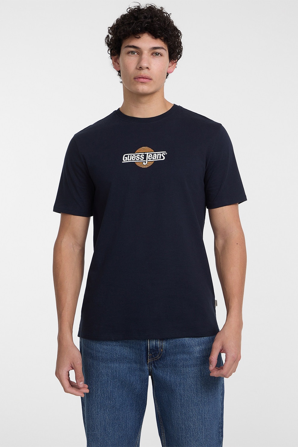 GUESS JEANS, Tricou regular fit cu decolteu la baza gatului, Albastru ultramarin, S