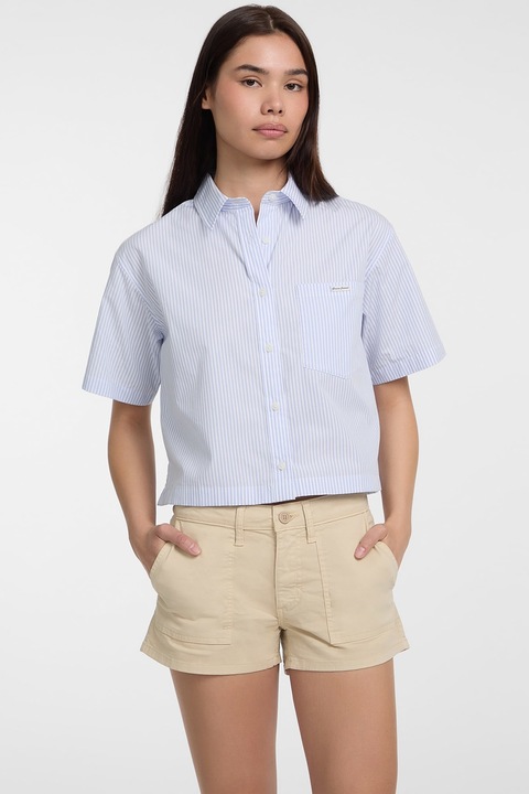 GUESS JEANS, Bő fazonú crop ing csíkos mintával, Világoskék