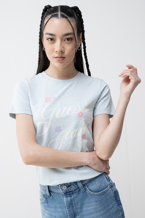 GUESS JEANS, Tricou regular fit cu imprimeu, Alb/Albastru deschis