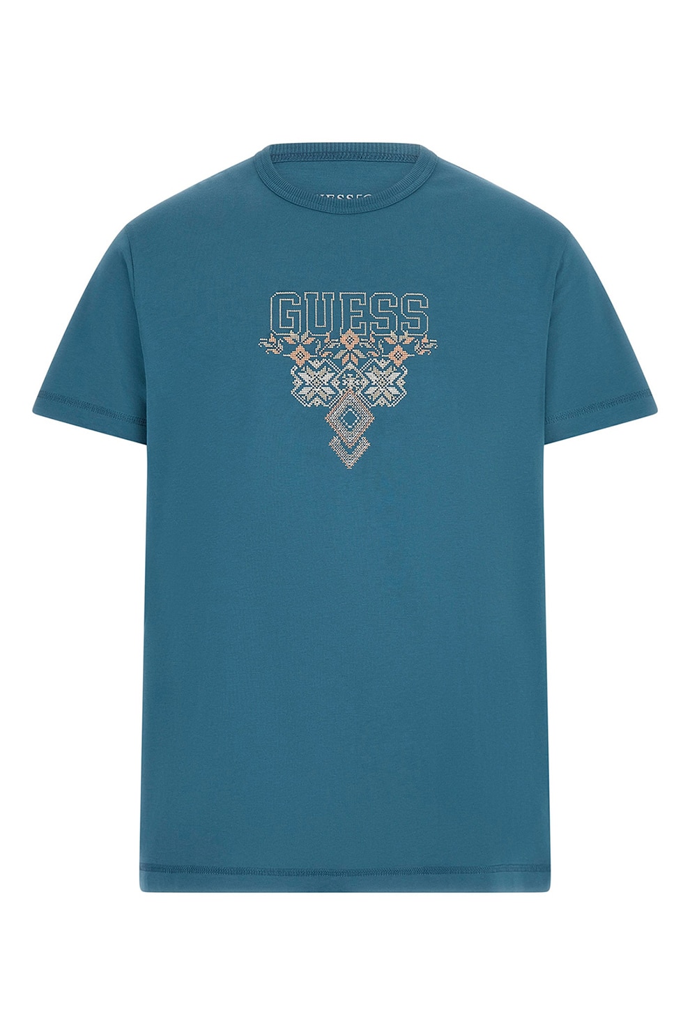 Guess, Tricou cu logo brodat, Bej, Portocaliu persan, Albastru deschis, S