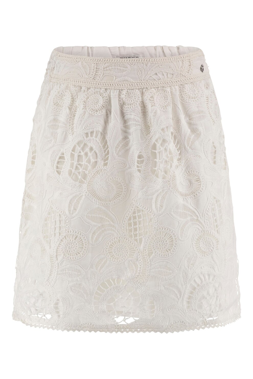 GUESS, Fusta de bumbac cu talie inalta, Albastru deschis, M