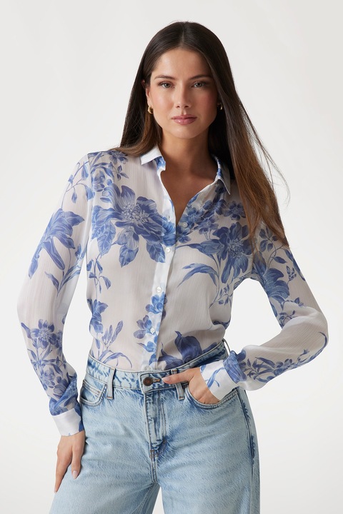 Guess, Camasa cu imprimeu floral, Albastru royal/Alb murdar, S