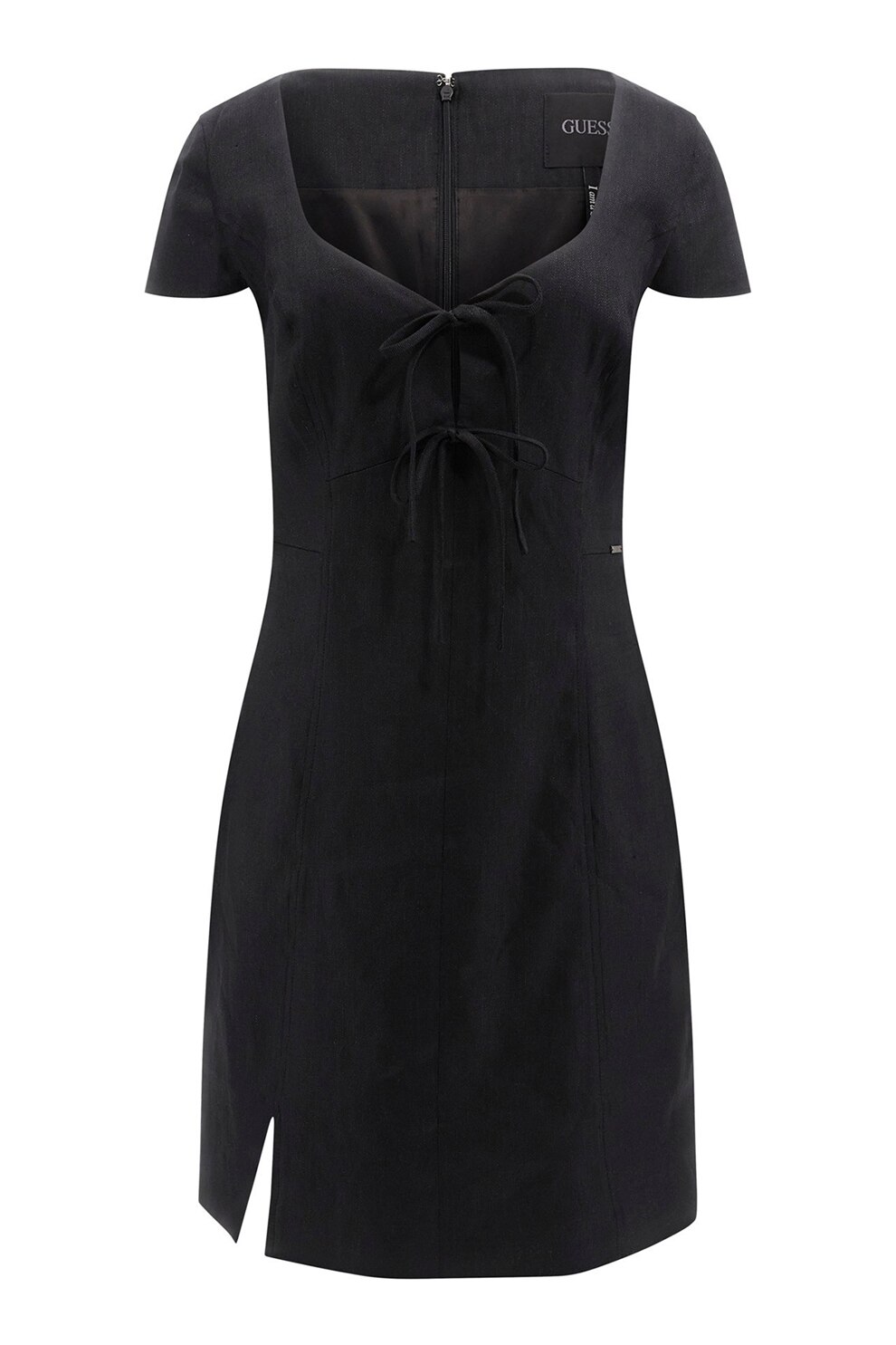 Guess, Rochie mini cambrata din amestec de in, Negru, XS