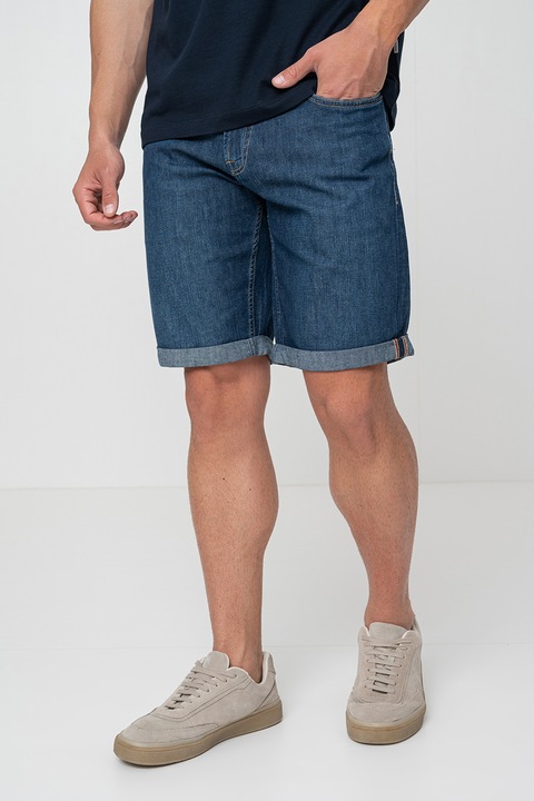 Guess, Bermude din denim cu talie medie, Albastru inchis