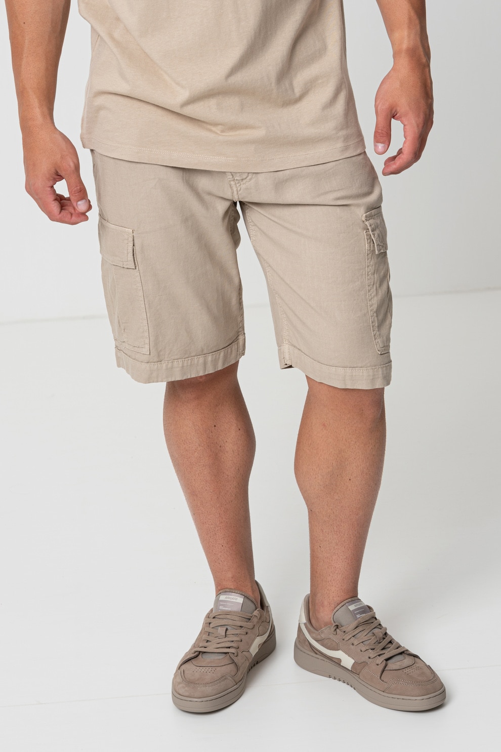 GUESS, Bermude din bumbac si in, Bej, 36