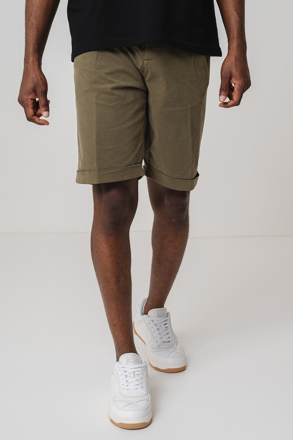 Guess, Bermude chino din amestec de bumbac si lyocell, Verde spranghel, 36