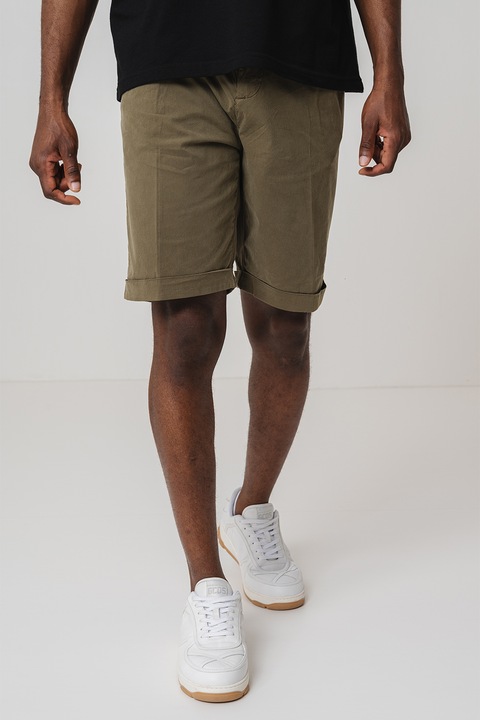 Guess, Bermude chino din amestec de bumbac si lyocell, Verde sparanghel