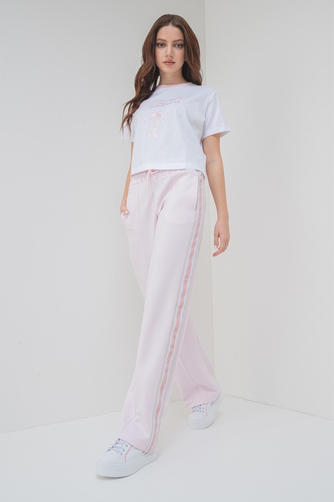 Guess, Tricou crop cu logo, pentru fitness, Alb/Roz