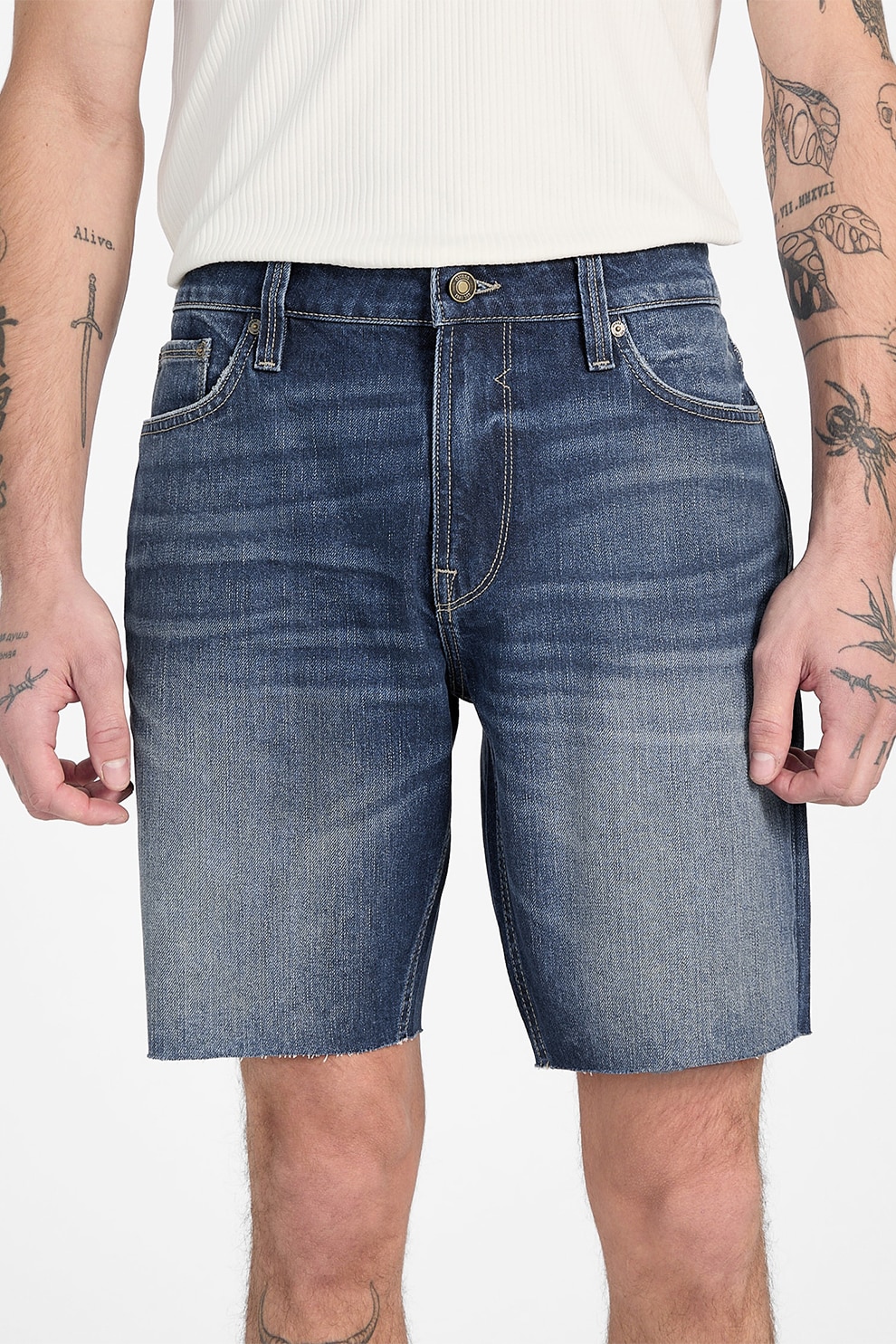 Guess, Blugi scurti din denim cu buzunare, Albastru inchis melange, 32