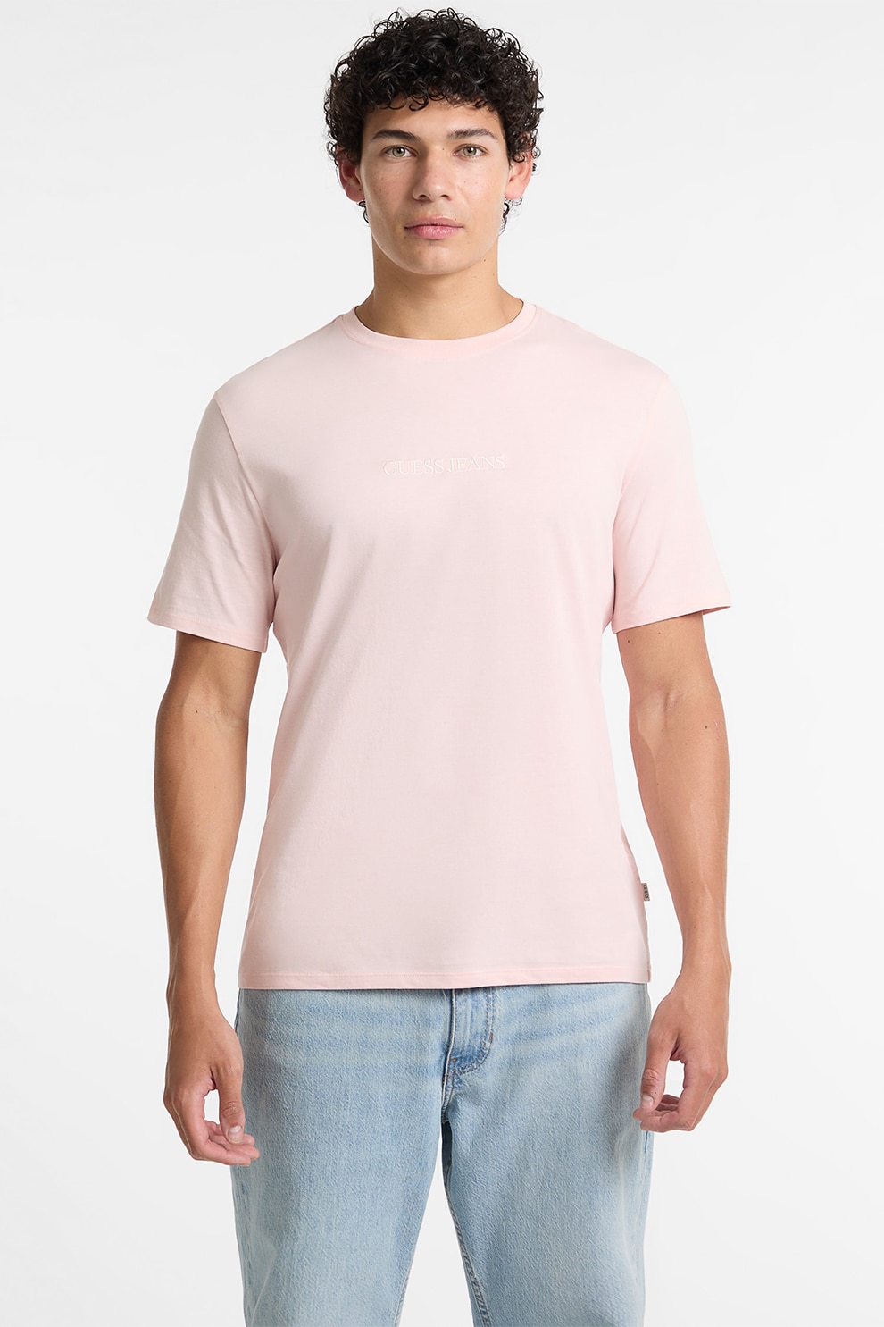 GUESS JEANS, Tricou din bumbac cu imprimeu logo, Roz pal, L