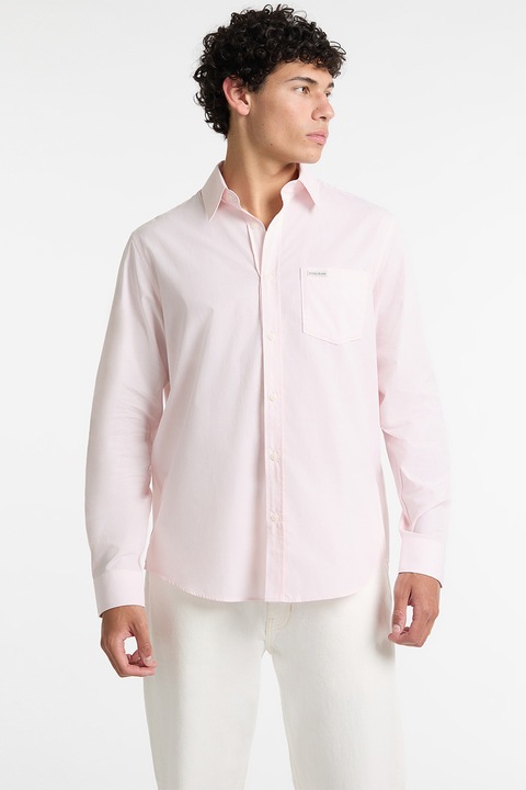 GUESS JEANS, Camasa de bumbac cu buzunar pe piept, Roz pal