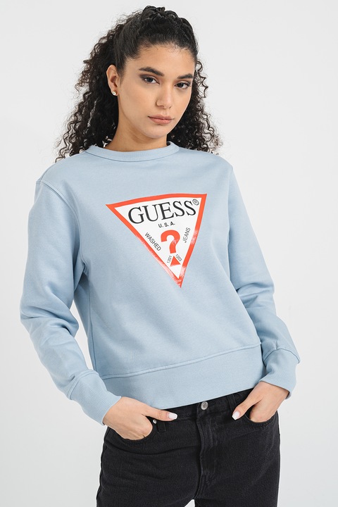 Guess, Bluza de trening cu imprimeu logo, Albastru glaciar