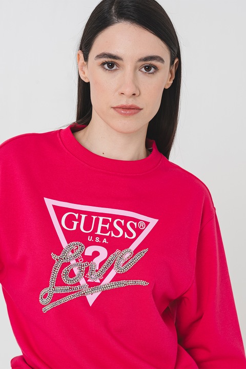 Guess, Bluza de trening cu strasuri, Roz aprins/Roz pastel/Alb optic