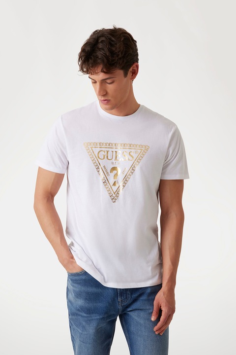 Guess, Pamutpóló logómintával, Fehér/Aranyszín