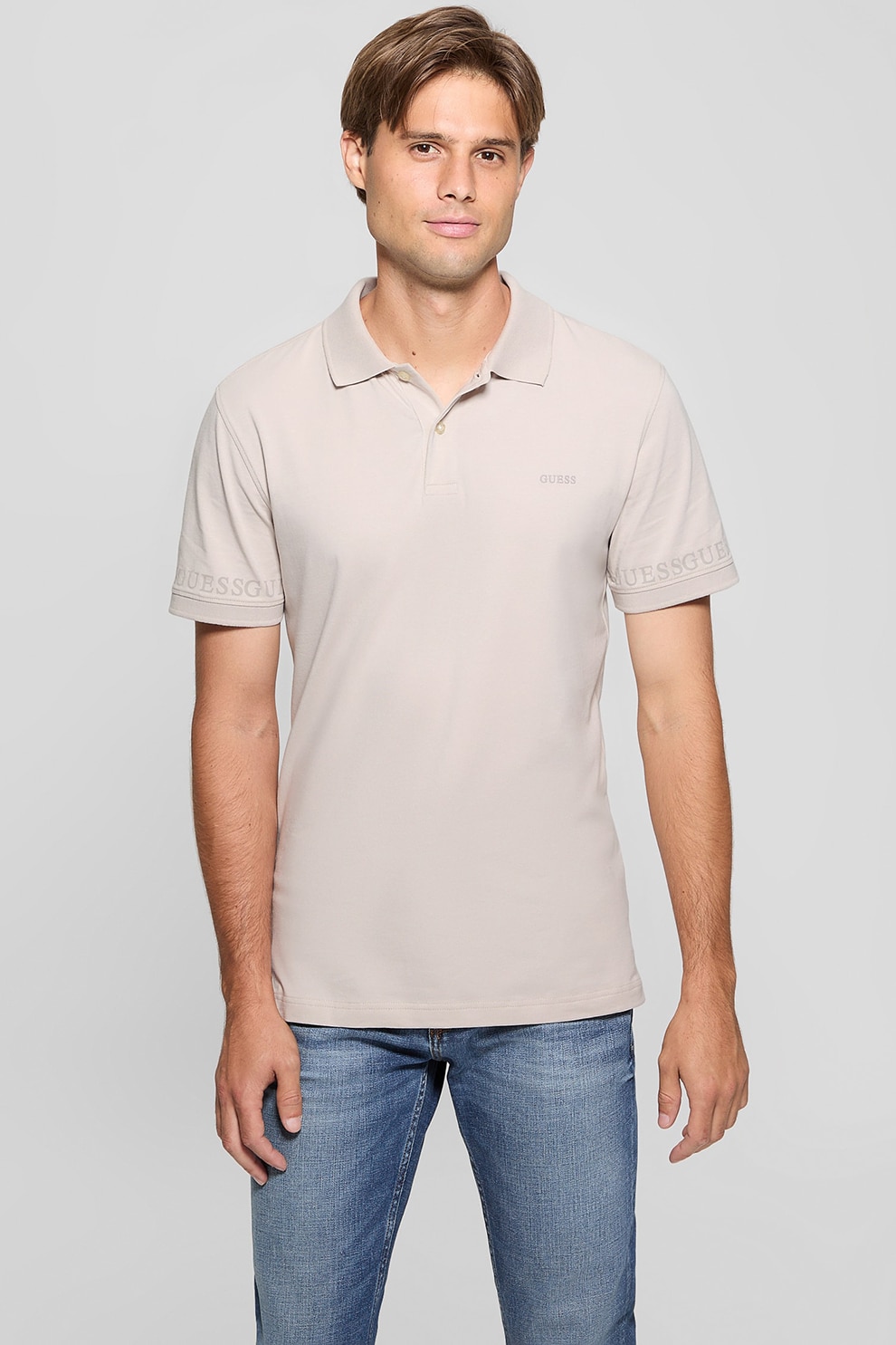 GUESS, Tricou polo extra slim-fit cu model uni, Maro nisip, S