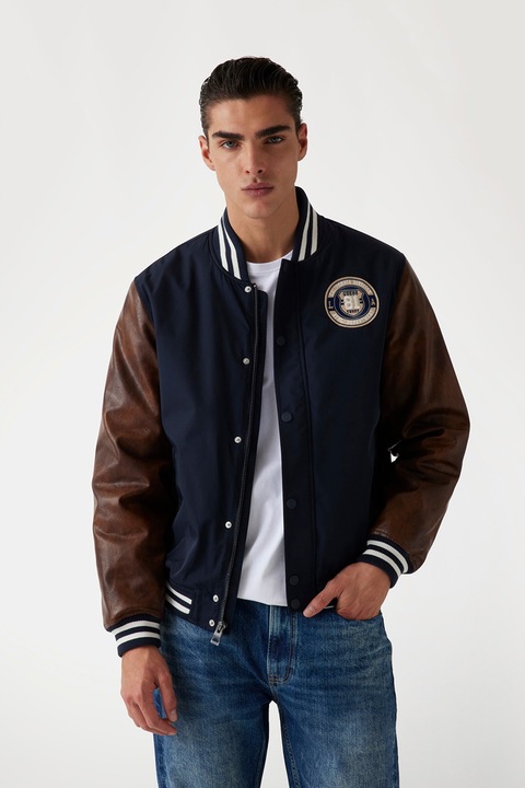 Guess, Яке с цип и контратни яка и маншети, Кафяв/Тъмносин, S