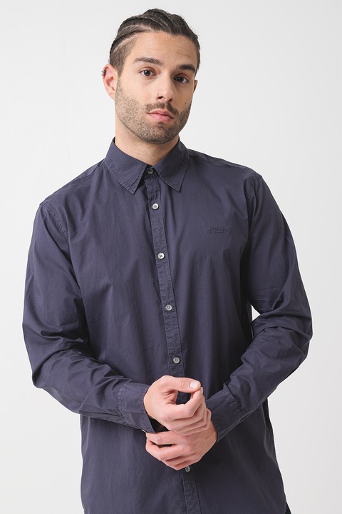 Guess, Camasa din bumbac cu maneci lungi, Albastru inchis