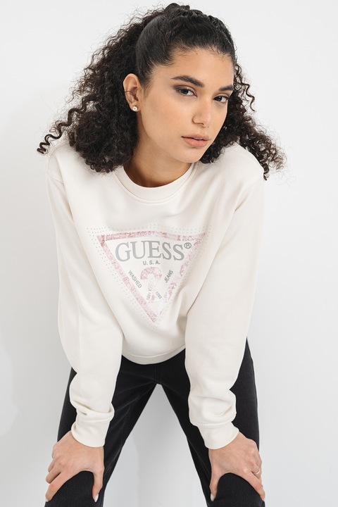 Guess, Bluza de trening cu logo, Crem