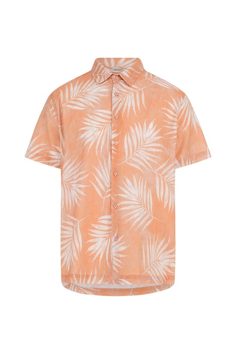 Guess, Camasa din amestec de in si bumbac cu model, Alb/Roz somon