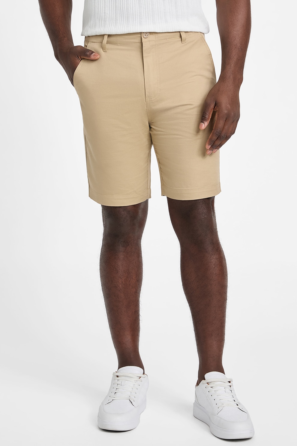 Guess, Pantaloni scurti uni din amestec de in, Bej deschis, 36