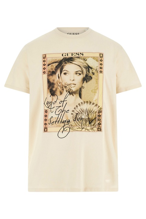 Guess, Tricou cu imprimeu foto, Negru/Galben pal