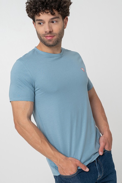 GUESS, Tricou slim fit de bumbac, Albastru petrol