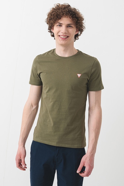 GUESS, Szűk fazonú pamutpóló, Olívazöld
