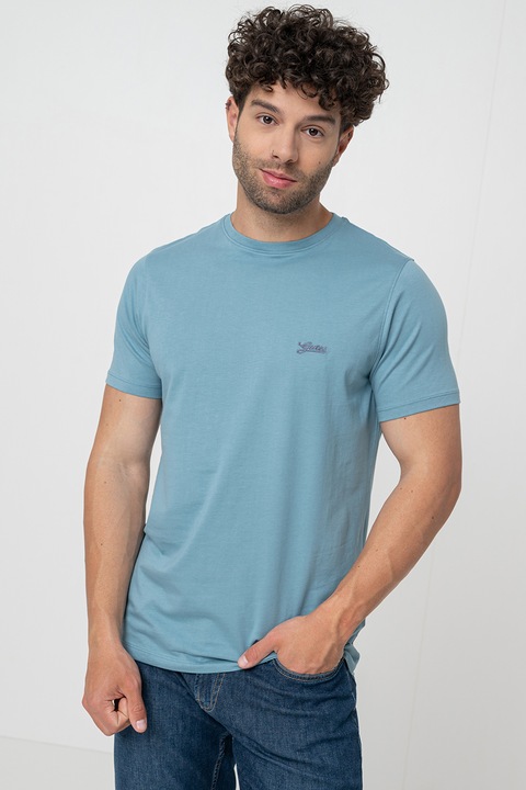 GUESS, Слим тениска с овално деколте, Петролно синьо