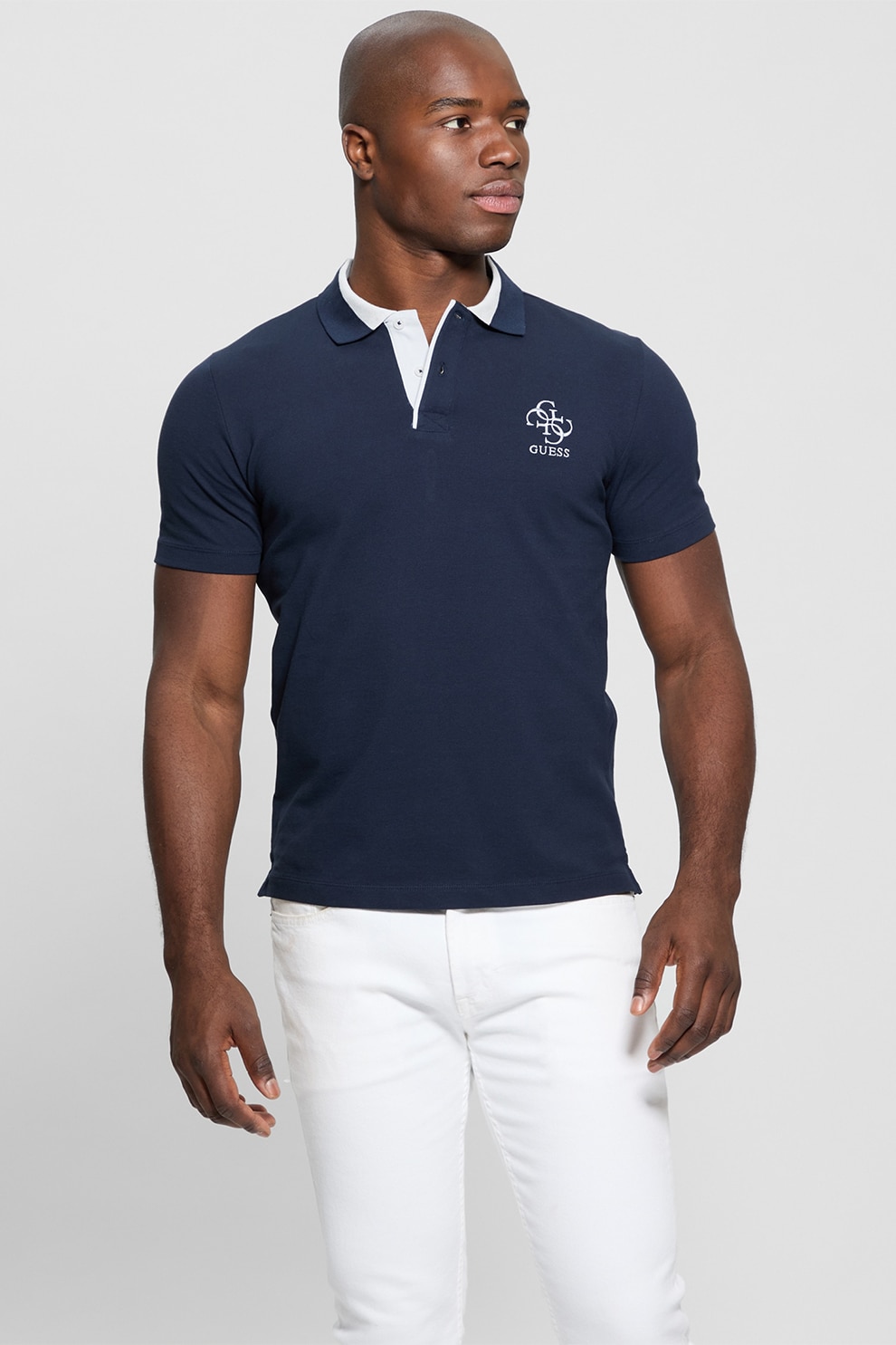 Guess, Tricou polo cu logo, Bleumarin, S