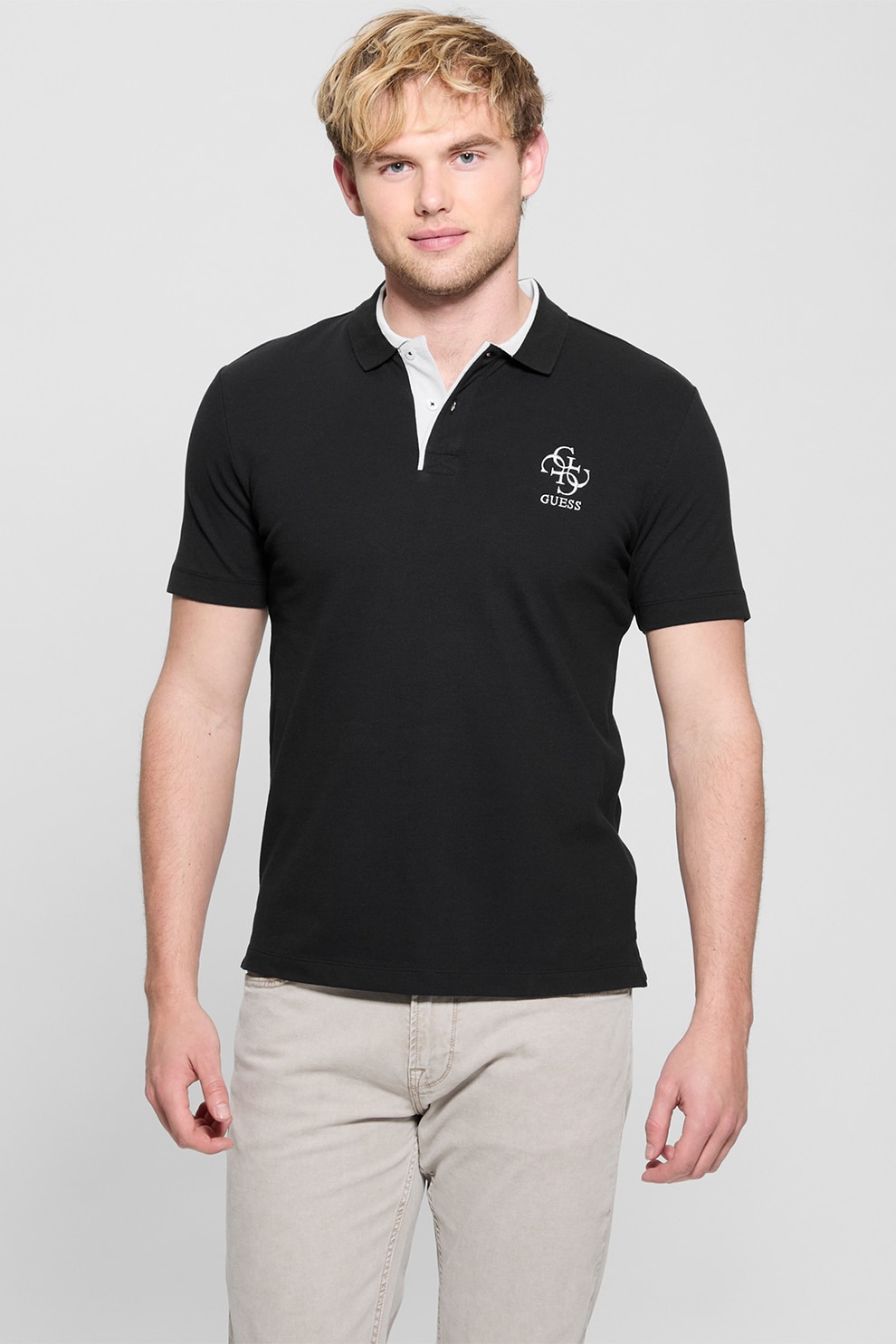 Guess, Tricou polo cu logo, Negru, L