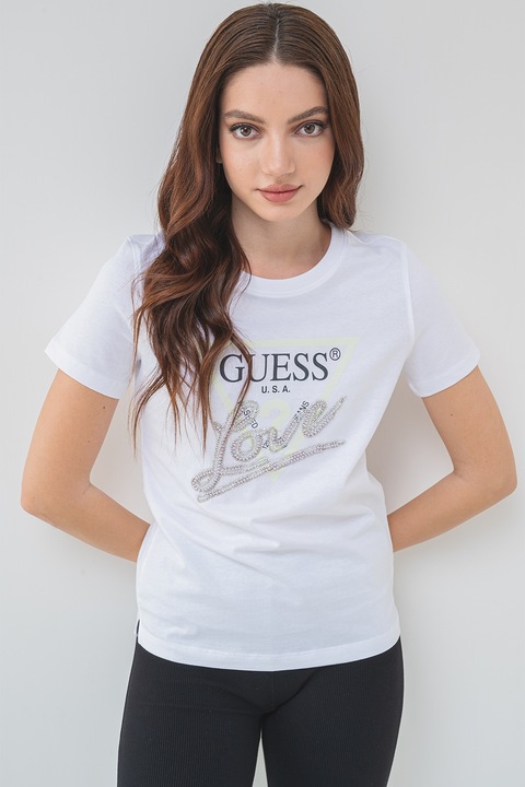 Guess, Стандартна тениска с лого, Бял/Сребрист