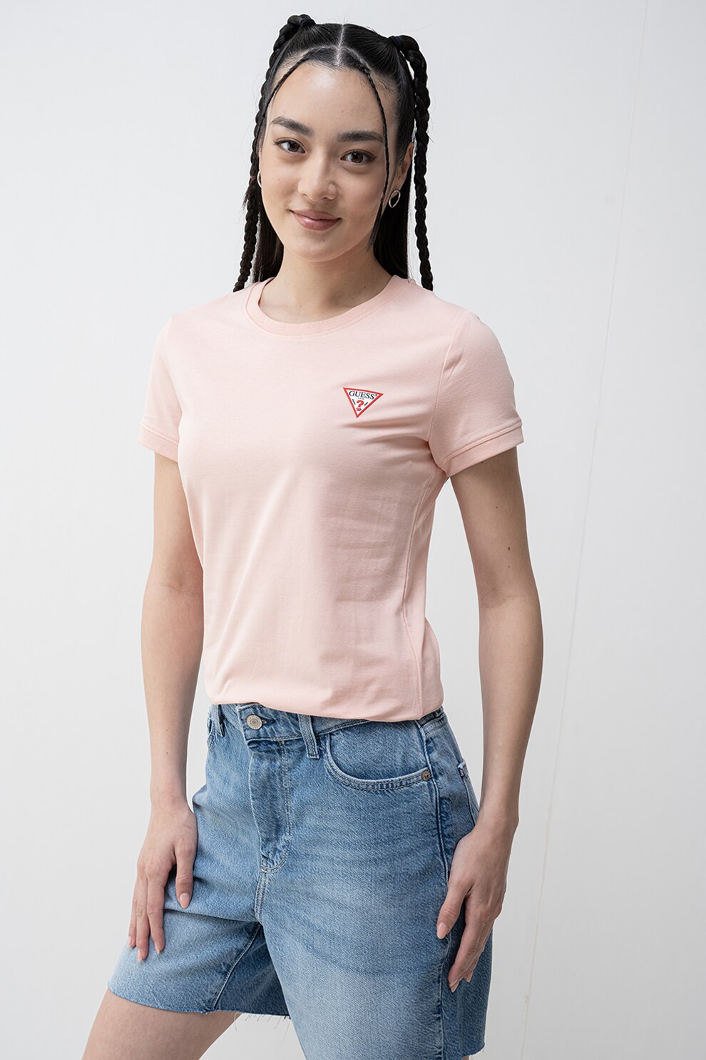 Guess Róz GUESS, Tricou slim fit cu logo, Roz deschis, S - eMAG.ro