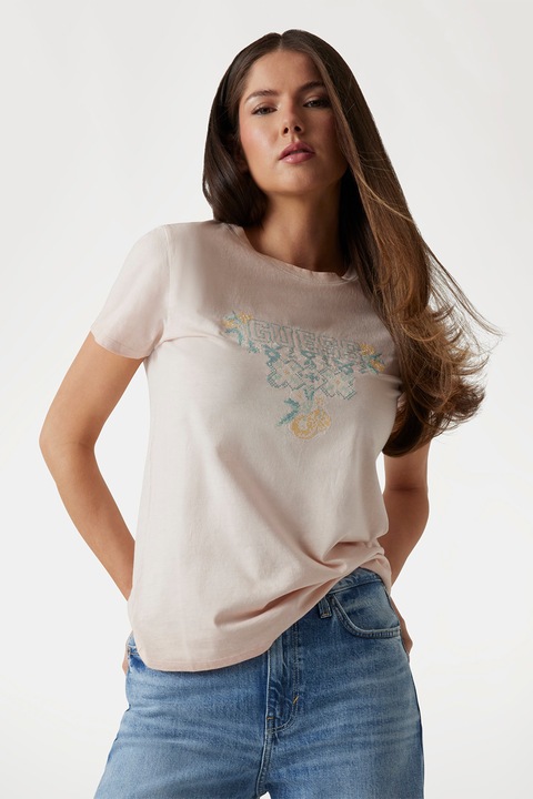 GUESS, Тениска с лого, Тюркоаз/Праскова