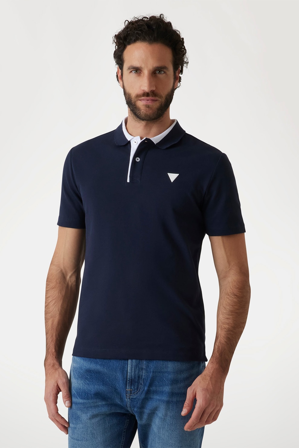 Guess, Tricou polo regular fit din bumbac, Albastru ultramarin, M