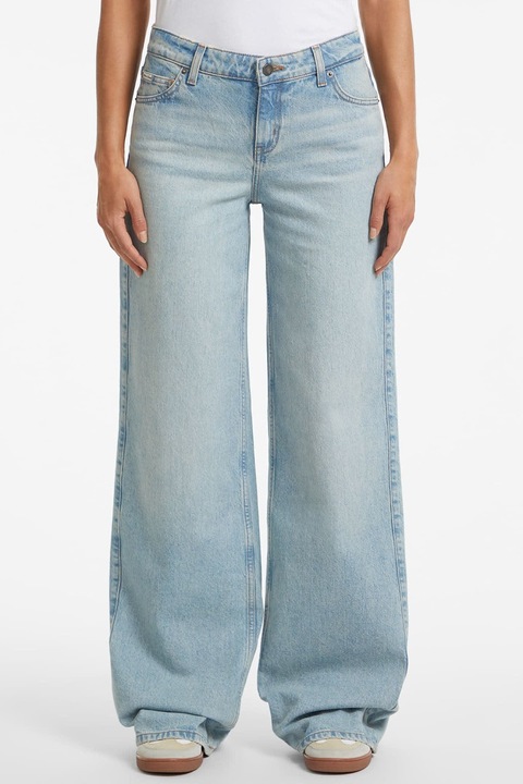 GUESS JEANS, Blugi cu croiala ampla si aspect decolorat, Albastru deschis melange