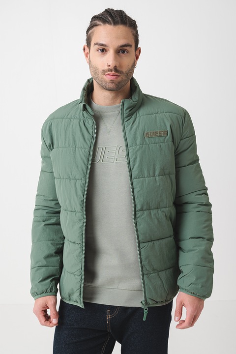 GUESS, Geaca matlasata pentru fitness, Verde aquamarin, M