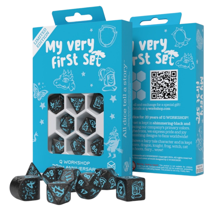 Set de zaruri Q-Workshop, 8 zaruri, negru/turcoaz