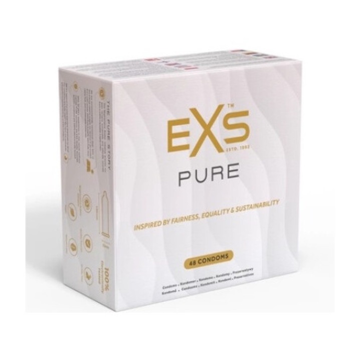 Презервативи EXS Pure, комплект от 48 бр., дебелина 0,045 мм, ширина 53 мм